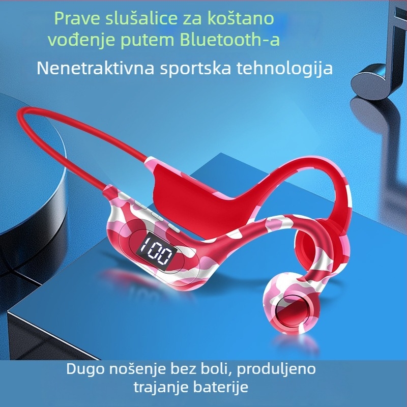 AKZ-G6 Bluetooth slušalice s koštanom vodljivošću, utor za karticu, digitalni zaslon, bežične slušalice preko uha za trčanje, model 2022