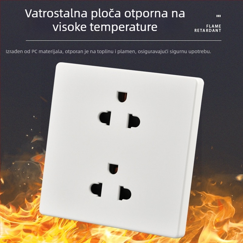 Skrovna zidna utičnica tipa 86, 16A, šest otvora, 250V, tajski standard, Taiwan univerzalna kompatibilnost, zidna montaža, utičnica s osam rupa i jednim prekidačem
