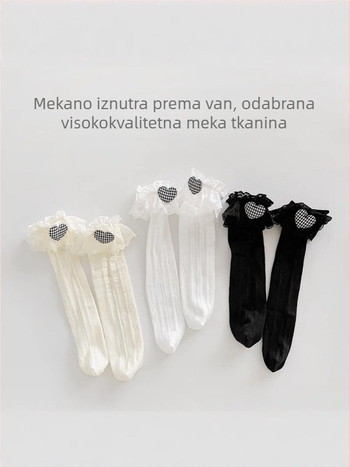 Letne tanke Lolita čarape sa srcem za djevojčice, iznad koljena, čipkaste