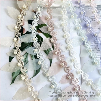 Organza čipka s listićima i perlama, širine 5 cm, za dječju odjeću, kućne ljubimce, obuću i zavjese