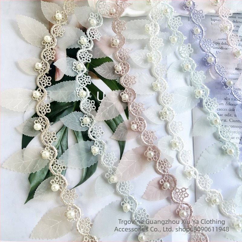Organza čipka s listićima i perlama, širine 5 cm, za dječju odjeću, kućne ljubimce, obuću i zavjese