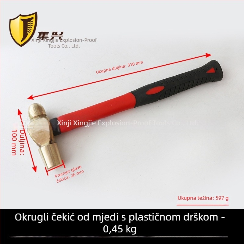 Mesingani čekić s plastičnom drškom, ručni čekić s okruglom glavom, 0,22-1,36 kg