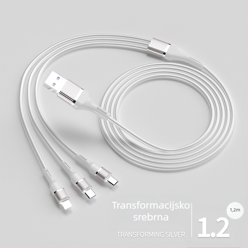 Pleteni kabel za podatke 1 na 3, brzo punjenje, Lightning, Micro USB i Type-C, duljina 1-2 m, do 100 W