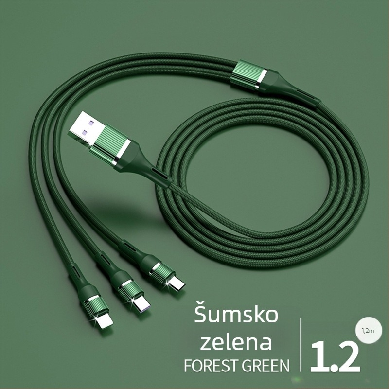 Pleteni kabel za podatke 1 na 3, brzo punjenje, Lightning, Micro USB i Type-C, duljina 1-2 m, do 100 W