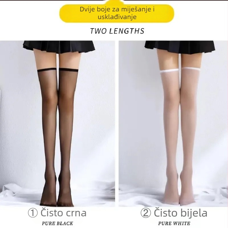 Crne čarape do bedara, prozirne, izuzetno tanke, prozračne