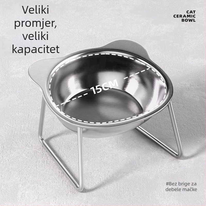 Posuda za kućne ljubimce od nehrđajućeg čelika 304 s podignutom stalkom za potporu vrata, protiv prevrtanja, zdjela za hranu i vodu za mačke i pse