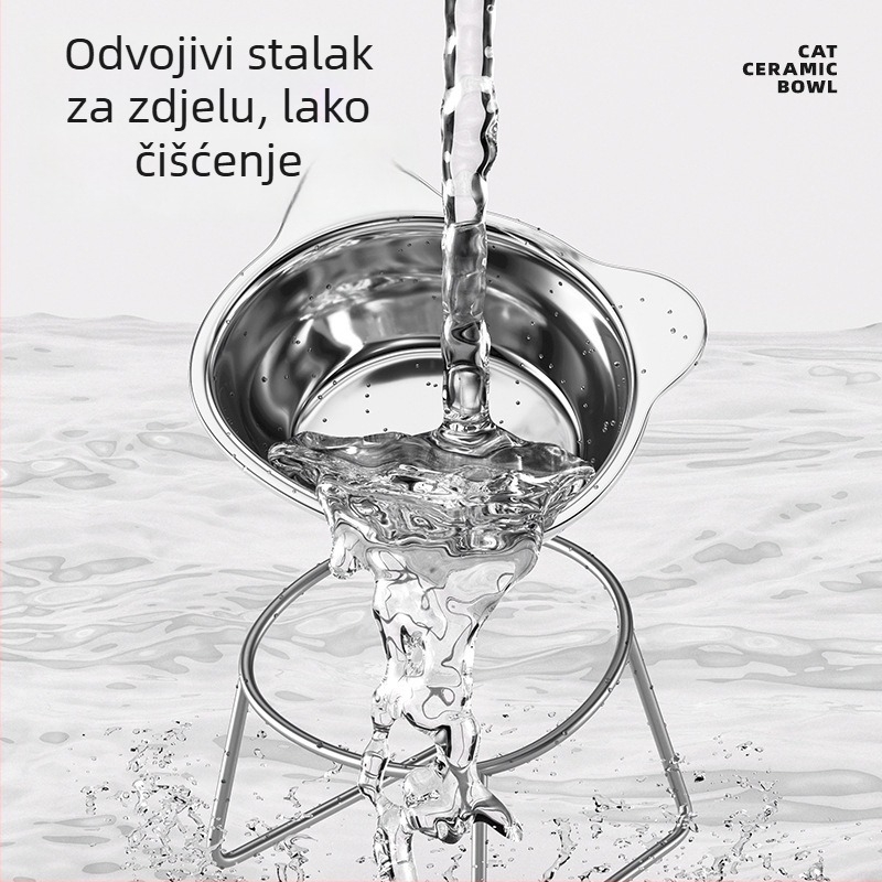 Posuda za kućne ljubimce od nehrđajućeg čelika 304 s podignutom stalkom za potporu vrata, protiv prevrtanja, zdjela za hranu i vodu za mačke i pse