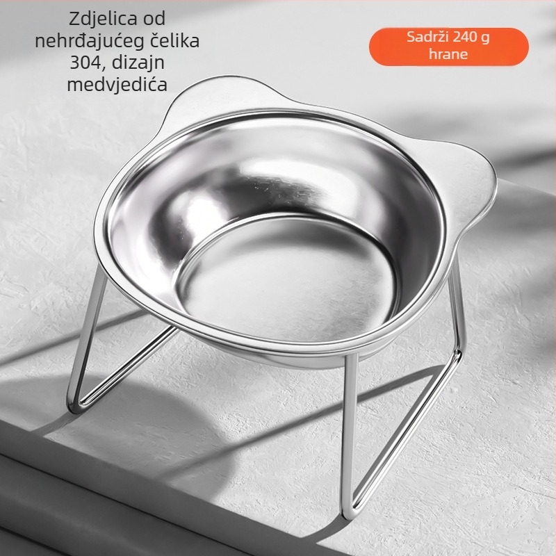 Posuda za kućne ljubimce od nehrđajućeg čelika 304 s podignutom stalkom za potporu vrata, protiv prevrtanja, zdjela za hranu i vodu za mačke i pse