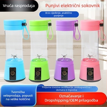Prijenosni kućni sokovnik za voće i povrće, kompaktni električni sokovnik s ugrađenom baterijom, kapacitet 400 ml