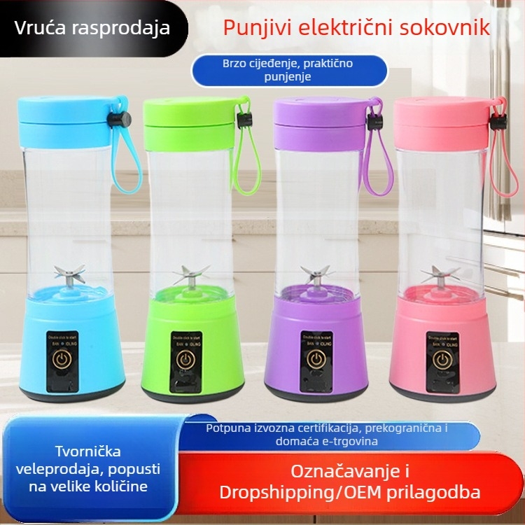 Prijenosni kućni sokovnik za voće i povrće, kompaktni električni sokovnik s ugrađenom baterijom, kapacitet 400 ml