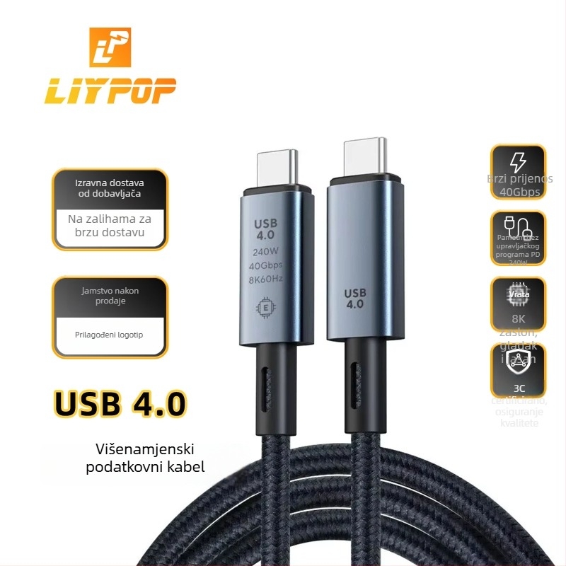 USB4–USB-C kabel za prijenos podataka s dvostrukim krajem, potpuno funkcionalan, 40 Gbps, 8K HD za veliki zaslon