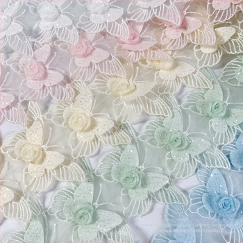 Organza čipka traka s motivom leptira i ruže, širina 7 cm, za haljine, zavjese i kućnu dekoraciju