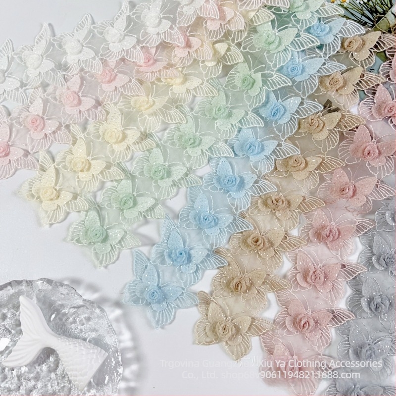 Organza čipka traka s motivom leptira i ruže, širina 7 cm, za haljine, zavjese i kućnu dekoraciju