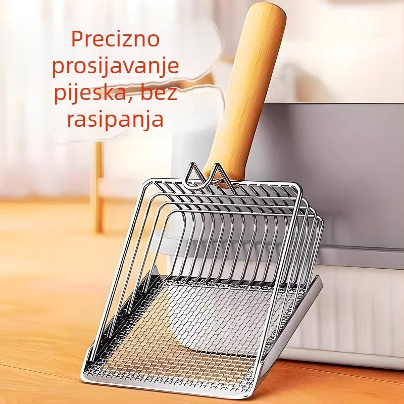 Lopatica za mačje stelivo 2-u-1 od nehrđajućeg čelika s finom mrežom, velika veličina