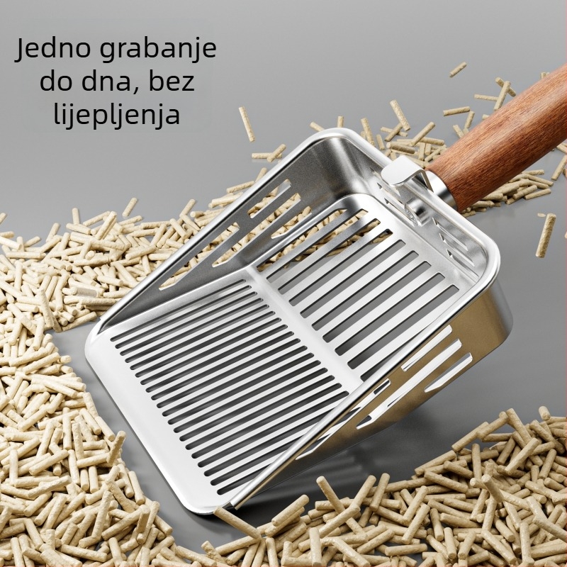 Višenamjenska lopatica od nehrđajućeg čelika za mačji pijesak s finim otvorima, veliko metalno sredstvo za pijesak