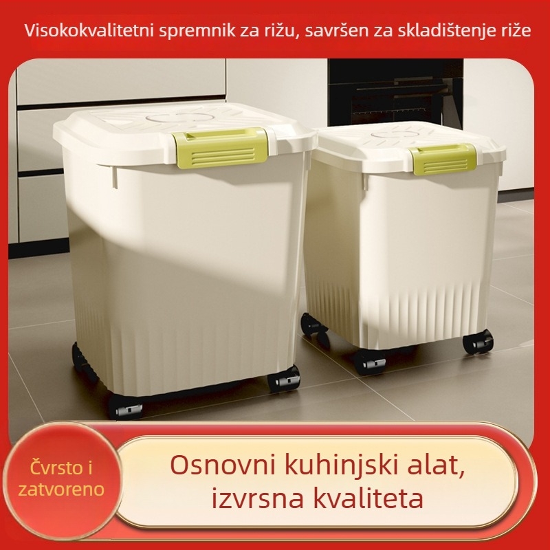 Zatvorena posuda za rižu, kapaciteta 10 L i više – otporna na vlagu i štetne insekte, prehrambeni PP materijal, višestruko skladištenje žitarica, brašna, hrane za mačke i pse