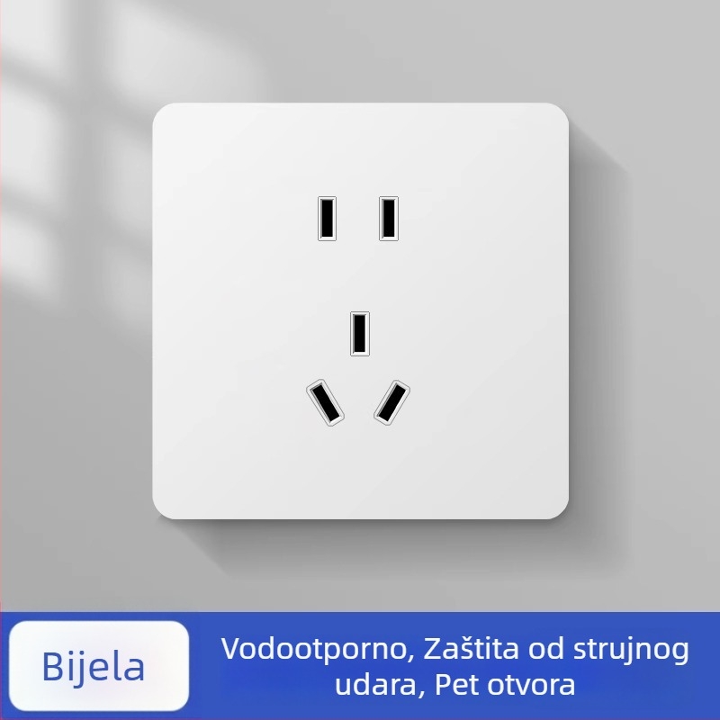 Vodootporan panel utičnica s pet otvora, 10A, kupaonica, pametni WC s grijačem vode; zaštita od prskanja i elektrošoka.