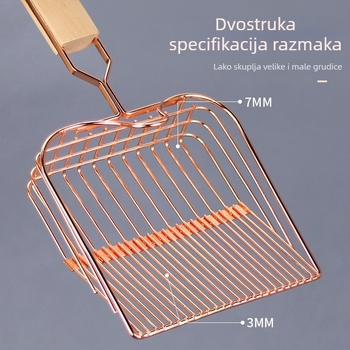 Milai Mengte metalna žlica za mačji pijesak s finim otvorima, dvostruka lopata za mačje izmet, drška od drveta