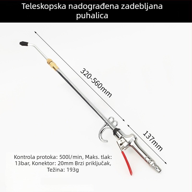Moćni pneumatski pištolj za čišćenje s produženom mlaznicom za prašinu