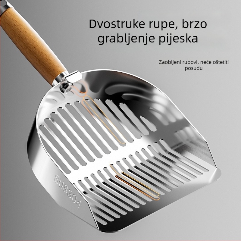 Lopatica od nehrđajućeg čelika za mačji toalet, dvostruka namjena, s finom mrežicom