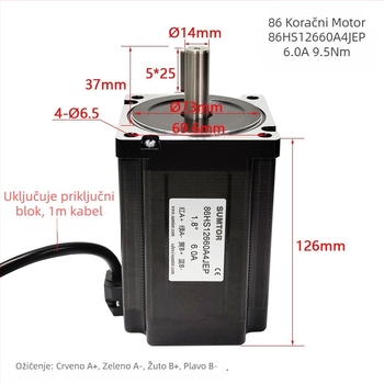SUMTOR 86-žični motor visokog momenta 9,5 N·m, duljine 126 mm, dvopojasni četverovodi, korak 1,8°