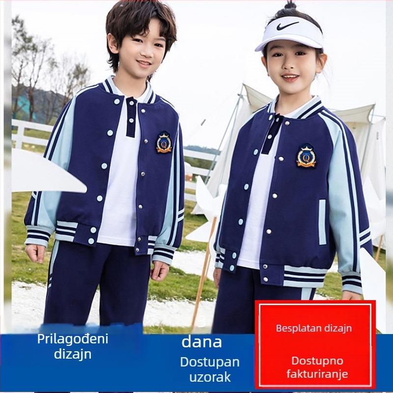 Prilagođeni set školskih uniforme za jesen i zimu, unisex pamukasti top s dugim rukavima i hlače, za učenike osnovne škole.