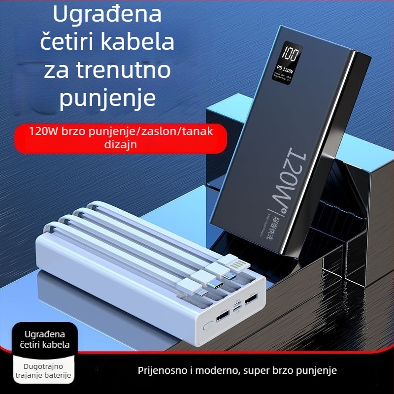 Međunarodna veleprodaja 120W brzo punjenje power bank s integriranim kabelom, 4-u-1, 20000mAh velika kapaciteta