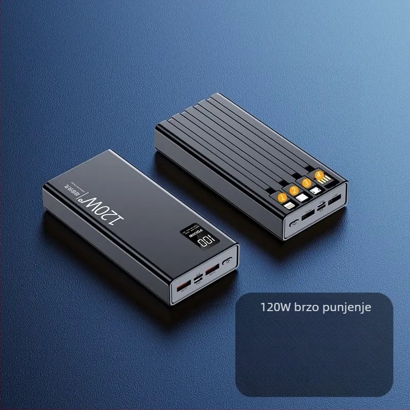 Međunarodna veleprodaja 120W brzo punjenje power bank s integriranim kabelom, 4-u-1, 20000mAh velika kapaciteta