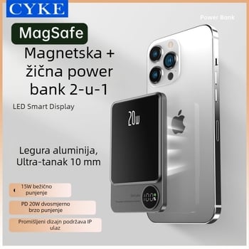 Q9 magnetska bežična vanjska baterija, 15W, aluminijskog legure, ultra-tanka, digitalni zaslon, 10000mAh