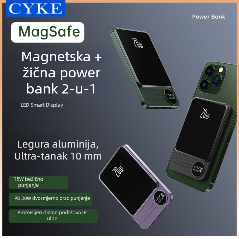 Q9 magnetska bežična vanjska baterija, 15W, aluminijskog legure, ultra-tanka, digitalni zaslon, 10000mAh