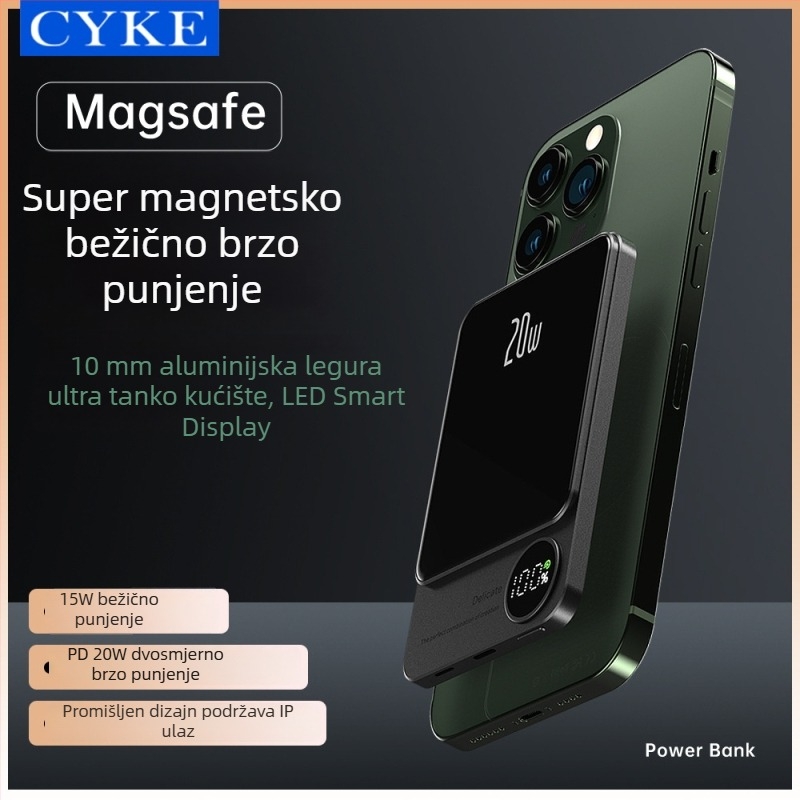 Q9 magnetska bežična vanjska baterija, 15W, aluminijskog legure, ultra-tanka, digitalni zaslon, 10000mAh