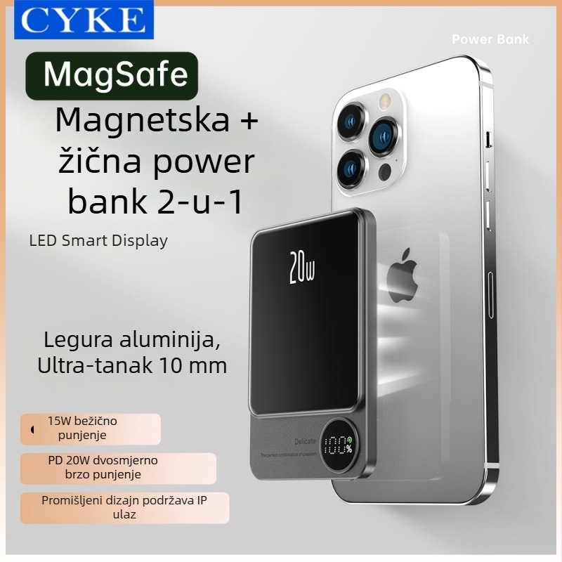 Q9 magnetska bežična vanjska baterija, 15W, aluminijskog legure, ultra-tanka, digitalni zaslon, 10000mAh