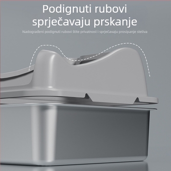 Nerđajući čelična kutija za mačji pijesak, velika veličina, podignuta, jednostavna za čišćenje, otporna na prskanje, poluzatvoren dizajn