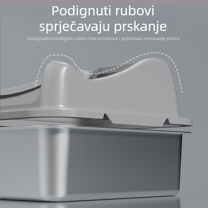 Nerđajući čelična kutija za mačji pijesak, velika veličina, podignuta, jednostavna za čišćenje, otporna na prskanje, poluzatvoren dizajn