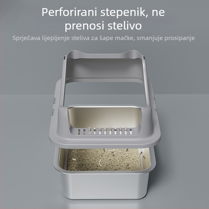 Nerđajući čelična kutija za mačji pijesak, velika veličina, podignuta, jednostavna za čišćenje, otporna na prskanje, poluzatvoren dizajn