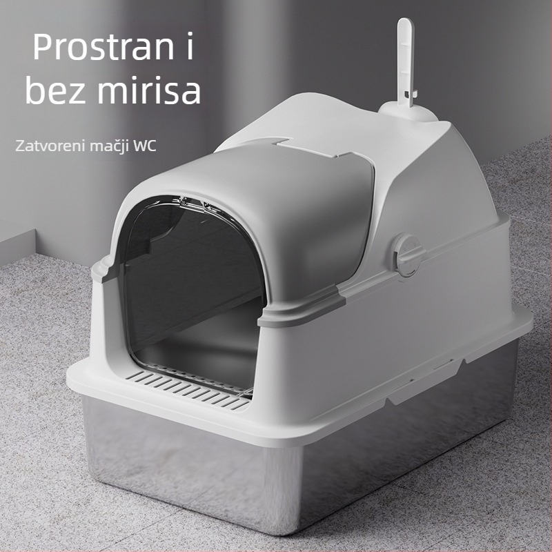 Potpuno zatvorena kutija za mačji pijesak, ekstra velika, protiv rasipanja, pogodna za mačiće i velike mačke, kontrola mirisa