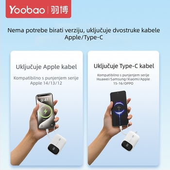 Yoobao power banka s 3C certifikatom, novi model 2026, s ugrađenim kabelom, ultra-tanka i kompaktna, 10000 mAh