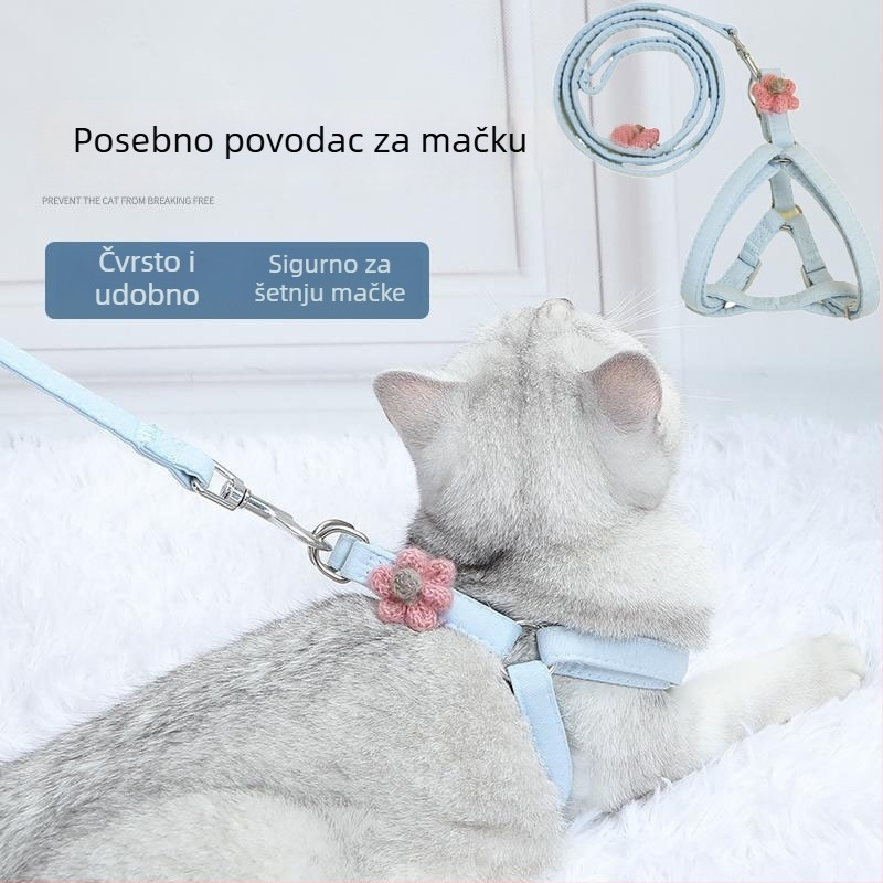 Kaiš i prsluk za mačke za šetnju na otvorenom s pletenim cvjetnim uzorkom