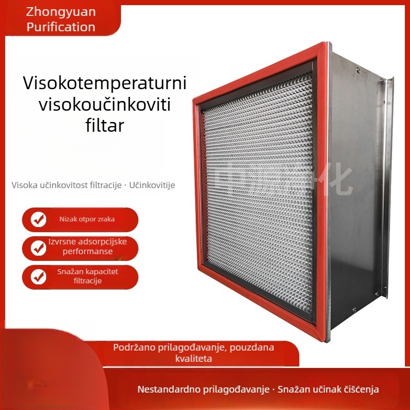 Visokotemperaturni visokoučinkoviti filter, W-tip protoka zraka, prašno-zaštićeni čisti zrak, s/bez pregrade, visokotemperaturni filtrni element