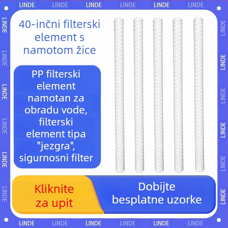 40-inčni line-wound filter element za obradu vode, PP materijal, visok protok filtracijski kartridž