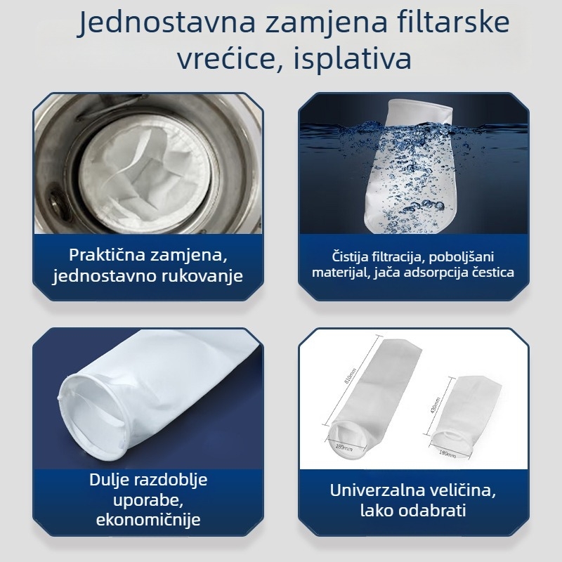 Vrećasti filtr od nehrđajućeg čelika 304 za industrijsku otpadnu vodu i sediment, predfiltr benzin i dizel, visok protok, precizan filter
