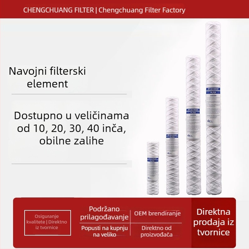 10-20 inča PP filtar element s navijenom niti za PCB elektroplatiranje i filtraciju meke vode u industrijskim tiskarskim strojevima