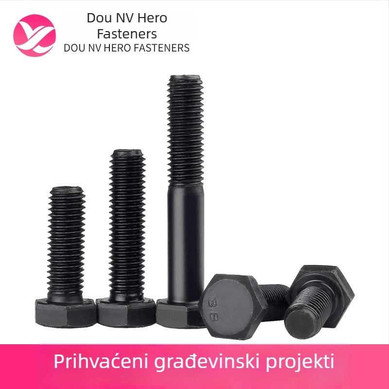 Vanjski šestougaoni vijak visoke čvrstoće, crni premaz, klasa 8.8, potpuno navojen, od Q235 čelika