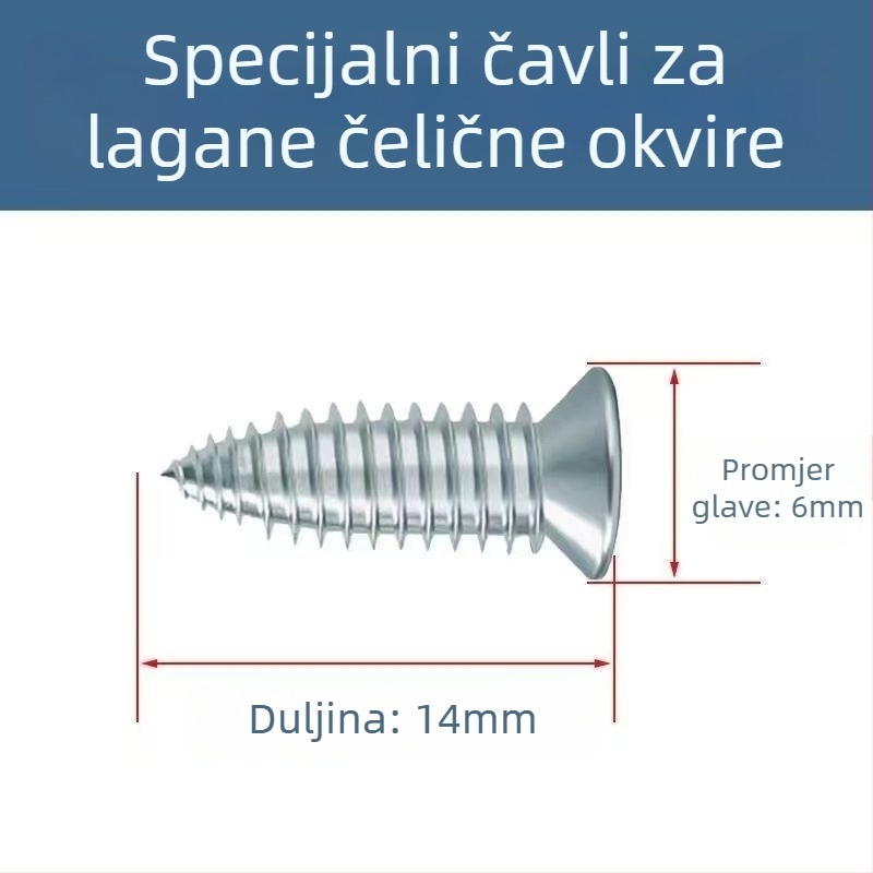 Samo-vijci za strop za lagani čelični okvir, plosnata glava, galvanizirana ugljična čelika, visoka čvrstoća