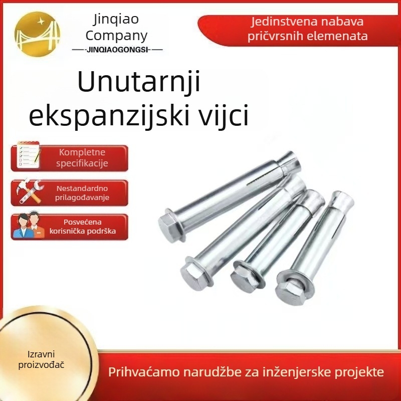 Galvanizirani šesterokutni ekspanzijski vijci za učvršćivanje vrata i prozora, karbonska čelika, kompletna specifikacija
