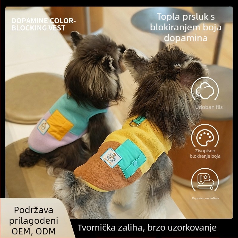 Vesta za pse od flisa s crtanim stilom, topla za jesen i zimu, dvobojna, za male i srednje pse