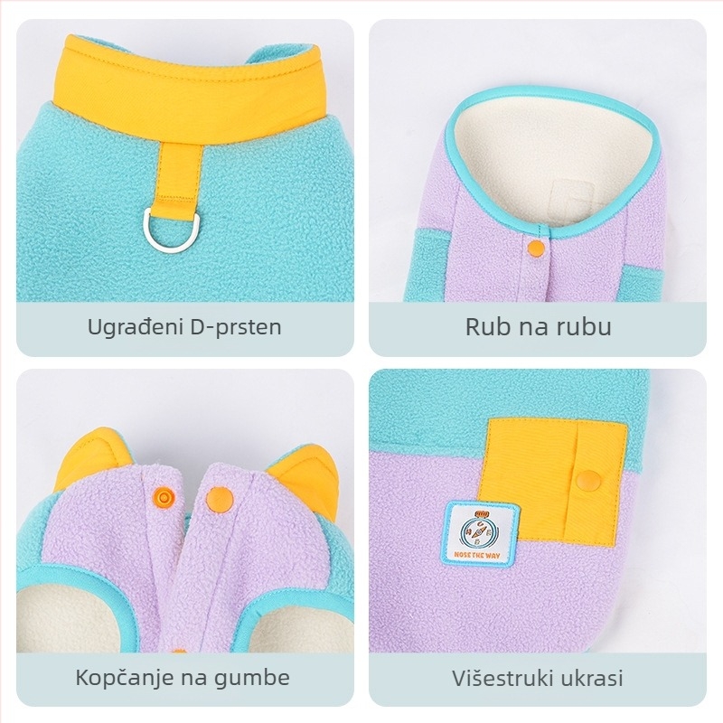 Vesta za pse od flisa s crtanim stilom, topla za jesen i zimu, dvobojna, za male i srednje pse