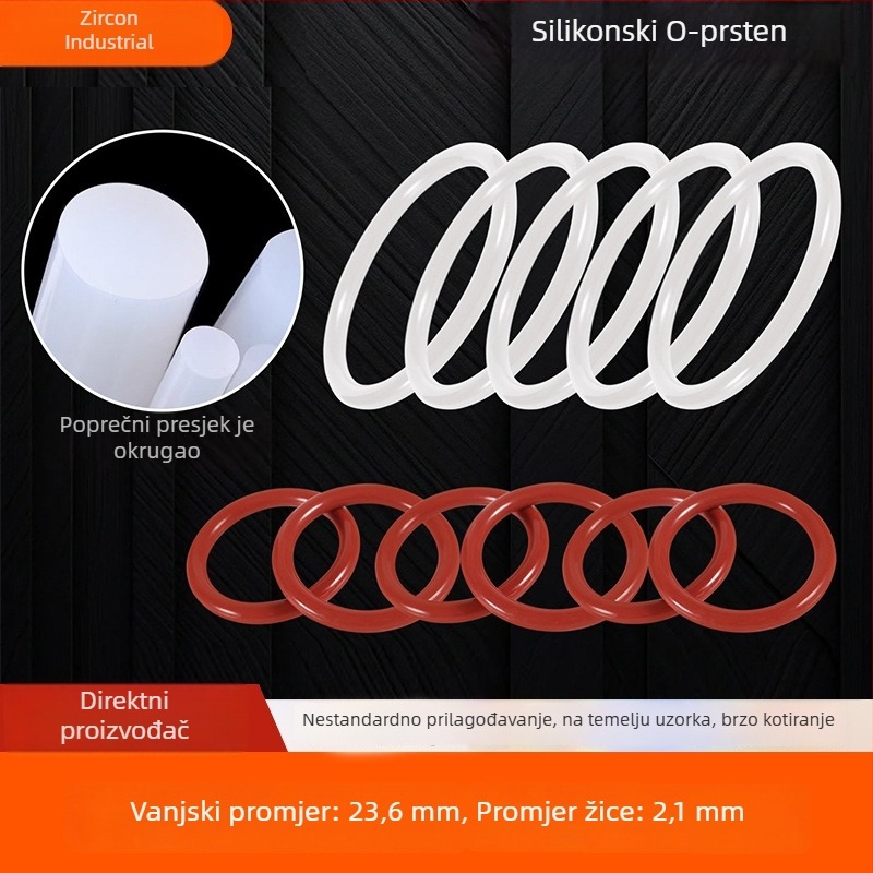 Silikonski O-prsten, vodootporan i otporan na visoke temperature, brtveni prsten različitih dimenzija, otporan na starenje elastični gumeni brtveni prsten, uljni brtva 2,1 mm