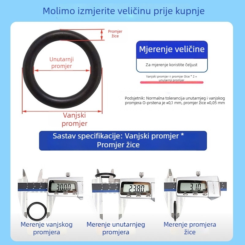 Silikonski O-prsten, vodootporan i otporan na visoke temperature, brtveni prsten različitih dimenzija, otporan na starenje elastični gumeni brtveni prsten, uljni brtva 2,1 mm