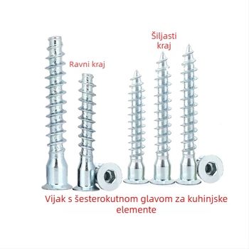 Galvanizirani željezni samorezni vijci s konusnom glavom i unutarnjim šesterokutnim navojem, ravna stražnja strana, za ormariće, M5-7